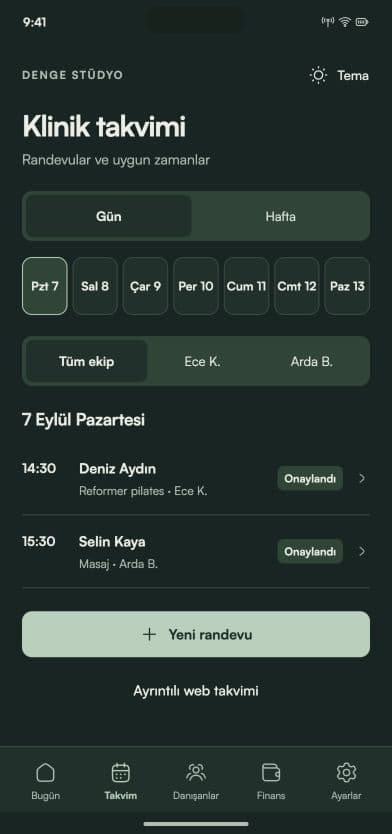 Corenta klinik takviminin Türkçe tasarım önizlemesi