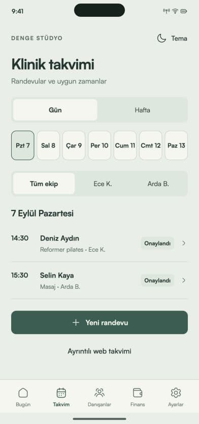 Corenta klinik takviminin Türkçe tasarım önizlemesi