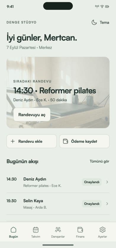 Corenta işletme sahibi ana ekranının Türkçe tasarım önizlemesi