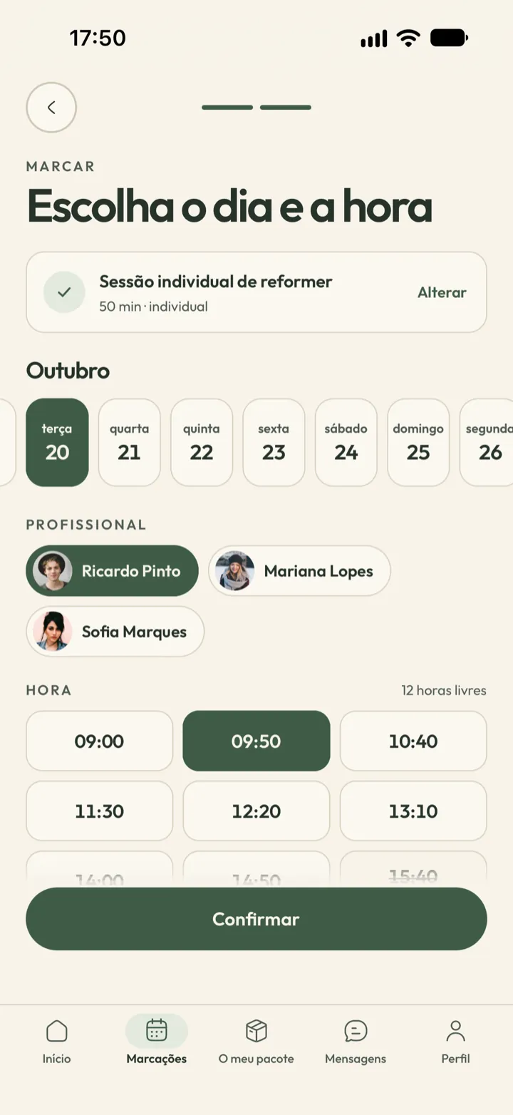 Marcar na Corenta: o cliente escolhe o dia, a hora e o profissional entre os lugares livres